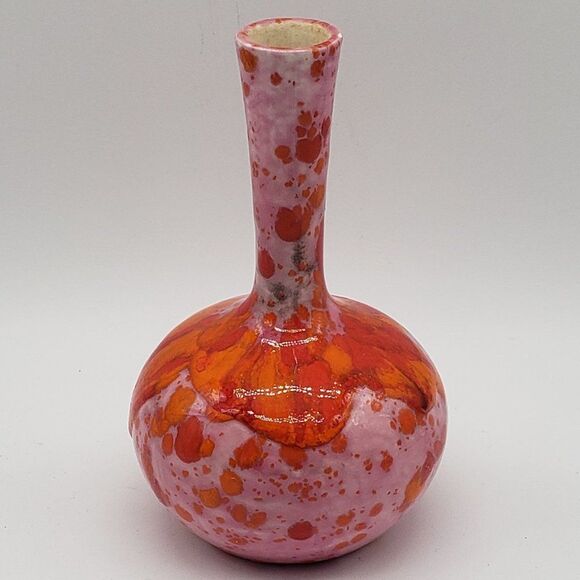 𝅺Signed MCM Pink Orange Red Lava Glaze Art Pottery Bud Vase - Picture 11 of 14